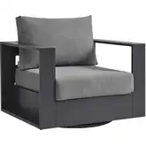 Tahoe Outdoor Swivel Accent Arm Chair in Gray Aluminum & Charcoal Fabric