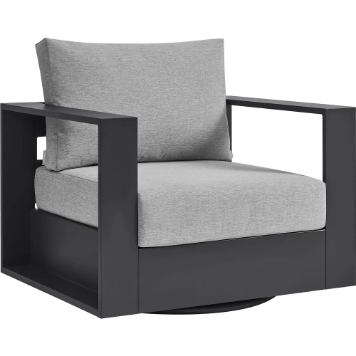 Tahoe Outdoor Swivel Accent Arm Chair in Gray Aluminum & Gray Fabric