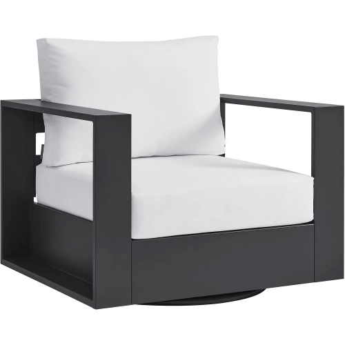 Tahoe Outdoor Swivel Accent Arm Chair in Gray Aluminum & White Fabric