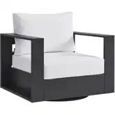 Tahoe Outdoor Swivel Accent Arm Chair in Gray Aluminum & White Fabric