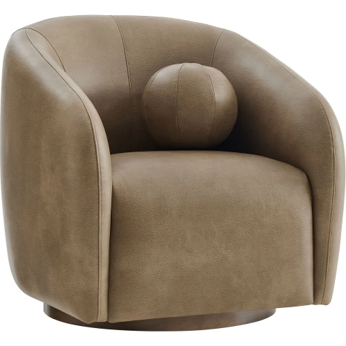 Holland Swivel Accent Arm Chair in Mushroom Brown Vegan Leather