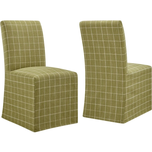 Aster Slipcovered Dining Chair in Artichoke Green Check Linen Cotton Blend (Set of 2)