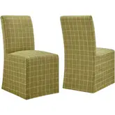 Aster Slipcovered Dining Chair in Artichoke Green Check Linen Cotton Blend (Set of 2)