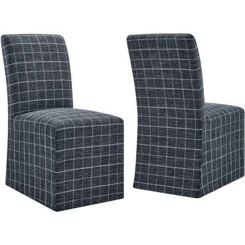 Aster Slipcovered Dining Chair in Denim Blue Check Linen Cotton Blend (Set of 2)