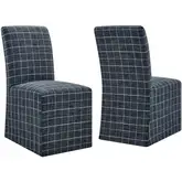 Aster Slipcovered Dining Chair in Denim Blue Check Linen Cotton Blend (Set of 2)