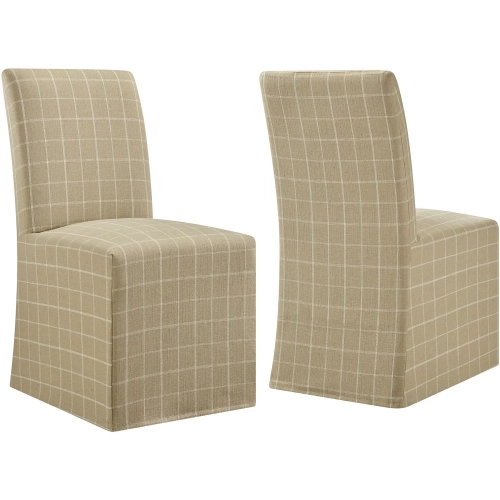 Aster Slipcovered Dining Chair in Hemp Brown Check Linen Cotton Blend (Set of 2)