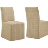 Aster Slipcovered Dining Chair in Hemp Brown Check Linen Cotton Blend (Set of 2)