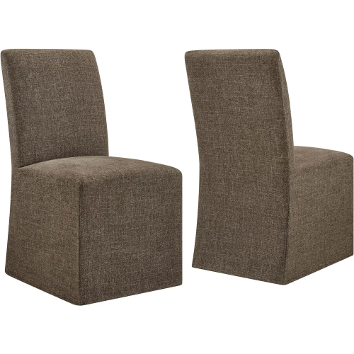 Aster Slipcovered Dining Chair in Mocha Brown Slub Weave Fabric (Set of 2)