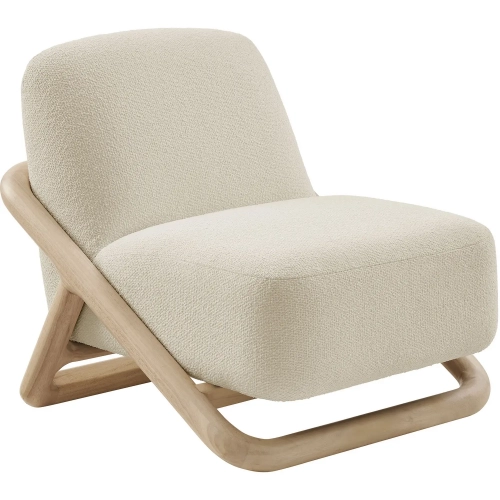 Vander Accent Chair in Oak Finish Wood & Cream White Textured Fabric