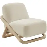 Vander Accent Chair in Oak Finish Wood & Cream White Textured Fabric