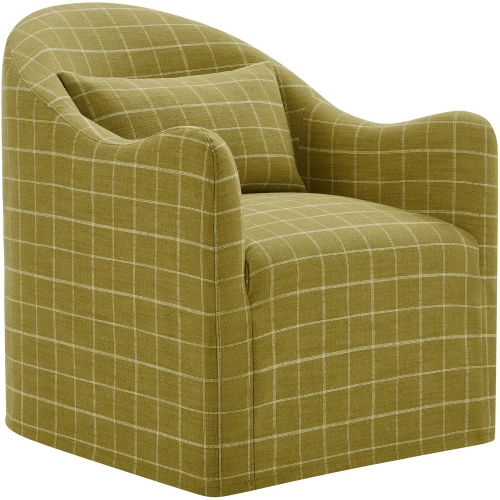 Bardot Slipcovered Accent Chair in Artichoke Yellow Check Linen Blend Fabric