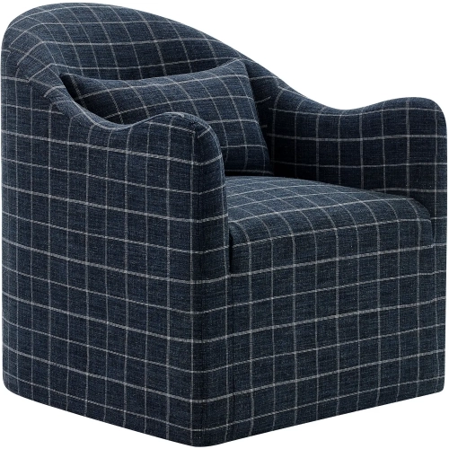 Bardot Slipcovered Accent Chair in Denim Gray Check Linen Blend Fabric