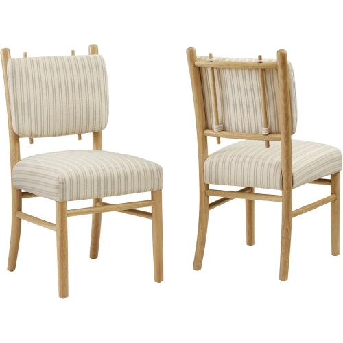 Mauden Dining Chair in Wood & Oatmeal Stripe Fabric (Set of 2)
