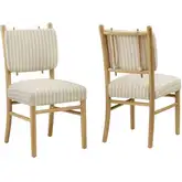 Mauden Dining Chair in Wood & Oatmeal Stripe Fabric (Set of 2)