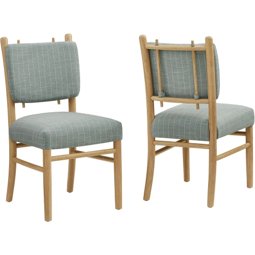 Mauden Dining Chair in Wood & Blue Stripe Fabric (Set of 2)