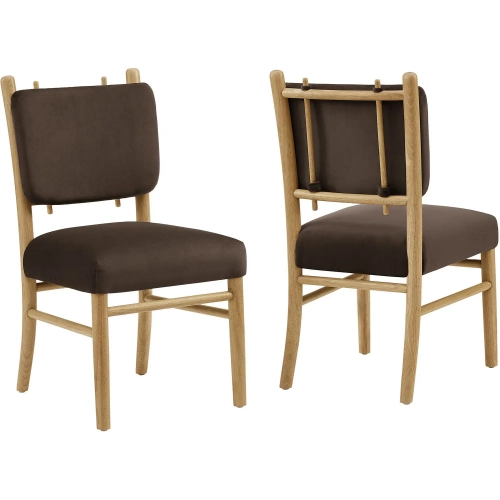 Mauden Dining Chair in Wood & Chocolate Brown Performance Velvet (Set of 2)
