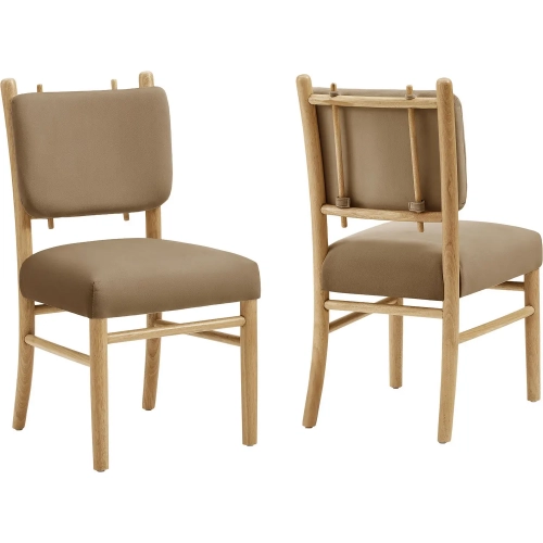 Mauden Dining Chair in Wood & Taupe Brown Performance Velvet (Set of 2)