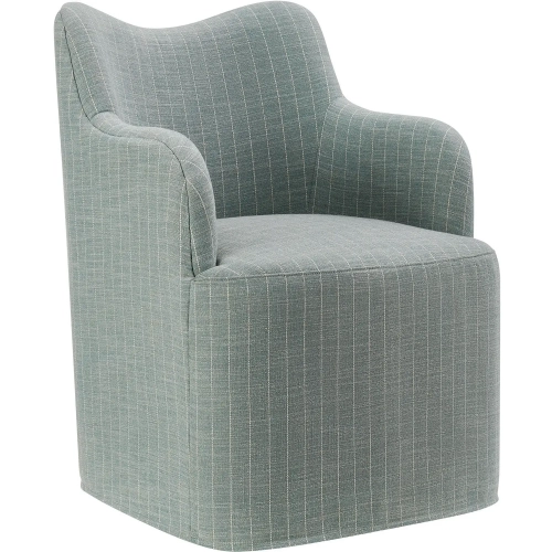 Cordelle Swivel Dining Chair in Spa Blue Stripe Linen Blend Fabric