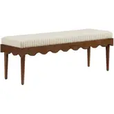 Mirette Scalloped Edge Bench in Wood & Oatmeal Stripe Fabric