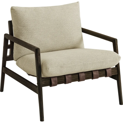 Nomi Outdoor Sling Accent Chair in Dark Teak, Brown Vegan Leather & Sand Fabric