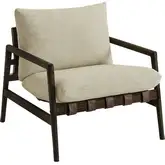 Nomi Outdoor Sling Accent Chair in Dark Teak, Brown Vegan Leather & Sand Fabric