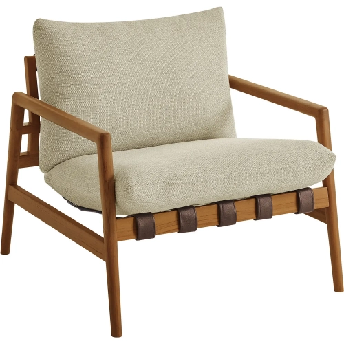 Nomi Outdoor Sling Accent Chair in Natural Teak, Brown Vegan Leather & Sand Fabric