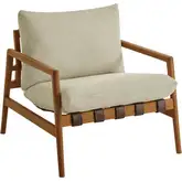 Nomi Outdoor Sling Accent Chair in Natural Teak, Brown Vegan Leather & Sand Fabric