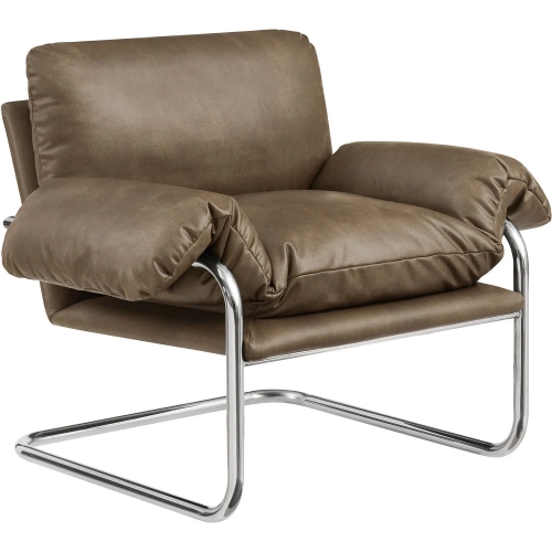 Ansel Accent Chair in Mushroom Brown Vegan Leather & Polished Stainless Steel
