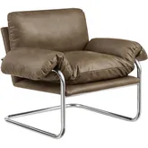 Ansel Accent Chair in Mushroom Brown Vegan Leather & Polished Stainless Steel