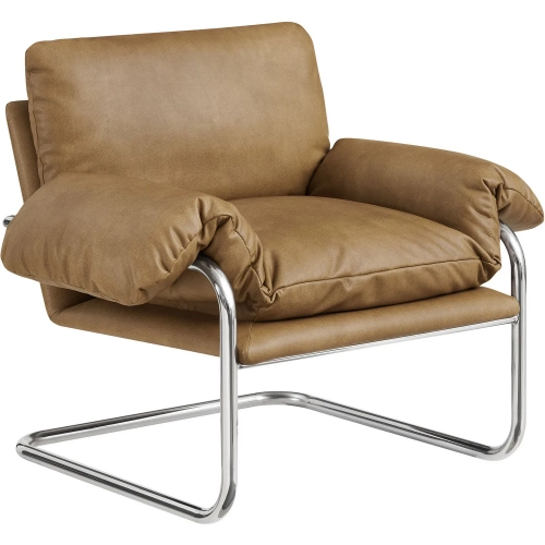 Ansel Accent Chair in Toast Brown Vegan Leather & Polished Stainless Steel