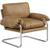 Ansel Accent Chair in Toast Brown Vegan Leather & Polished Stainless Steel