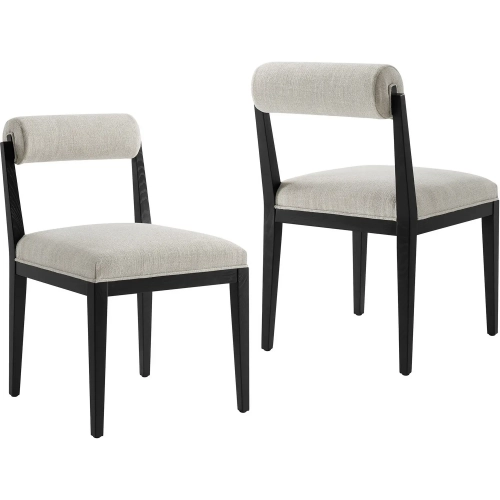Kai Dining Chair in Black Wood & Linen Neutral Fabric (Set of 2)
