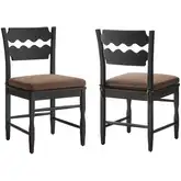 Jax Wavy Razor Back Dining Chair in Black Oak & Cocoa Brown Fabric (Set of 2)