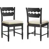 Jax Wavy Razor Back Dining Chair in Black Oak & Linen White Fabric (Set of 2)