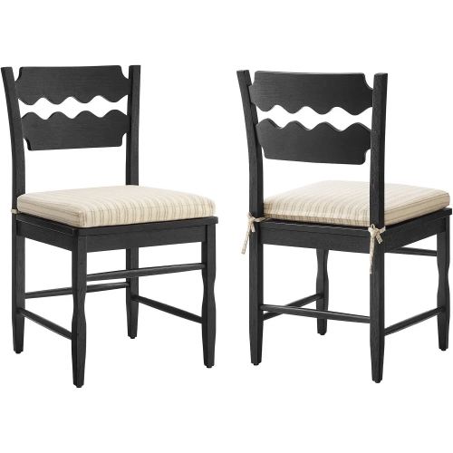 Jax Wavy Razor Back Dining Chair in Black Oak & Oatmeal Stripe Fabric (Set of 2)