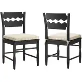 Jax Wavy Razor Back Dining Chair in Black Oak & Oatmeal Stripe Fabric (Set of 2)