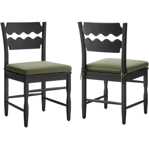 Jax Wavy Razor Back Dining Chair in Black Oak & Sage Green Fabric (Set of 2)