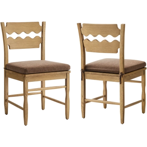 Jax Wavy Razor Back Dining Chair in Weathered Oak & Cocoa Brown Fabric (Set of 2)
