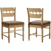 Jax Wavy Razor Back Dining Chair in Weathered Oak & Cocoa Brown Fabric (Set of 2)