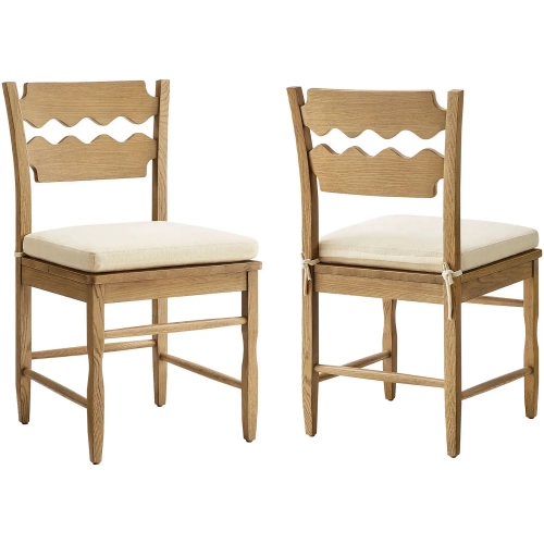 Jax Wavy Razor Back Dining Chair in Weathered Oak & Linen White Fabric (Set of 2)