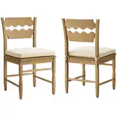 Jax Wavy Razor Back Dining Chair in Weathered Oak & Linen White Fabric (Set of 2)
