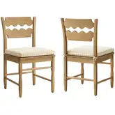 Jax Wavy Razor Back Dining Chair in Weathered Oak & Oatmeal Stripe Fabric (Set of 2)