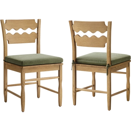 Jax Wavy Razor Back Dining Chair in Weathered Oak & Sage Green Fabric (Set of 2)