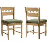 Jax Wavy Razor Back Dining Chair in Weathered Oak & Sage Green Fabric (Set of 2)