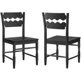 Jax Wavy Razor Back Dining Chair in Black Finish Oak Wood (Set of 2)
