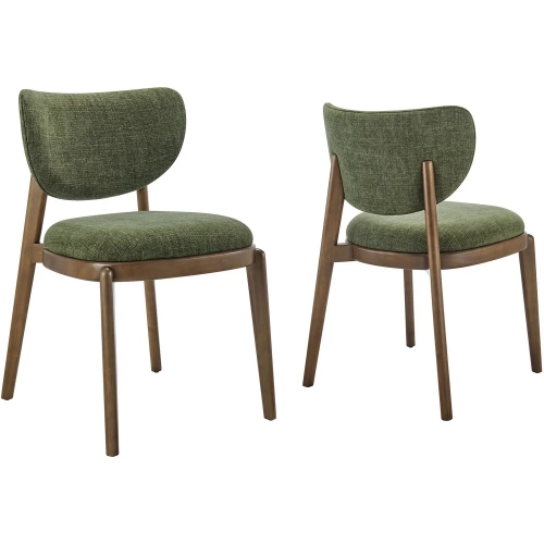 Fenwick Dining Chair in Wood & Foliage Green Fabric (Set of 2)