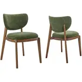 Fenwick Dining Chair in Wood & Foliage Green Fabric (Set of 2)
