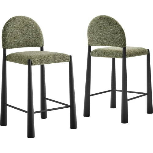 Hayley Counter Stool in Black Wood & Leaf Green Fabric (Set of 2)