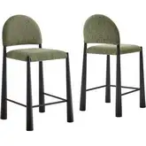Hayley Counter Stool in Black Wood & Leaf Green Fabric (Set of 2)