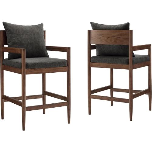 Remington Counter Stool in Wood & Charcoal Gray Fabric (Set of 2)